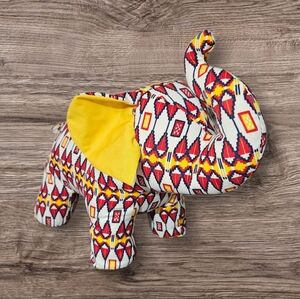 Handmade African Fabric Elephant Plush Toy 11" Cotton Tribal Geometric Aztec